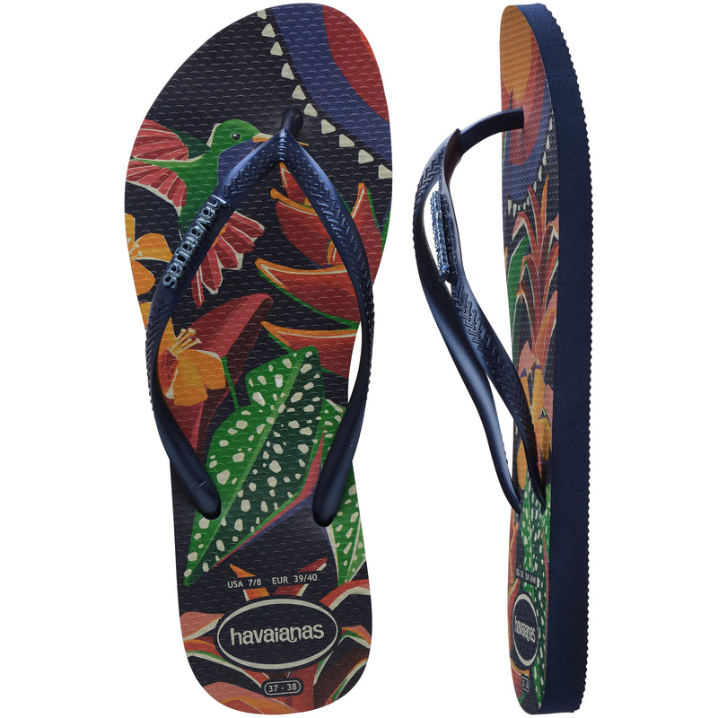 Havaianas Slim Tropical Flip Flops-Navy Blue/Navy Blue