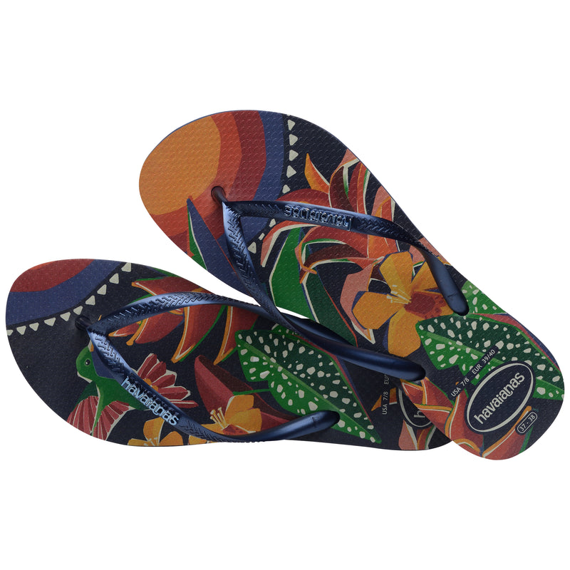 Havaianas Slim Tropical Flip Flops-Navy Blue/Navy Blue