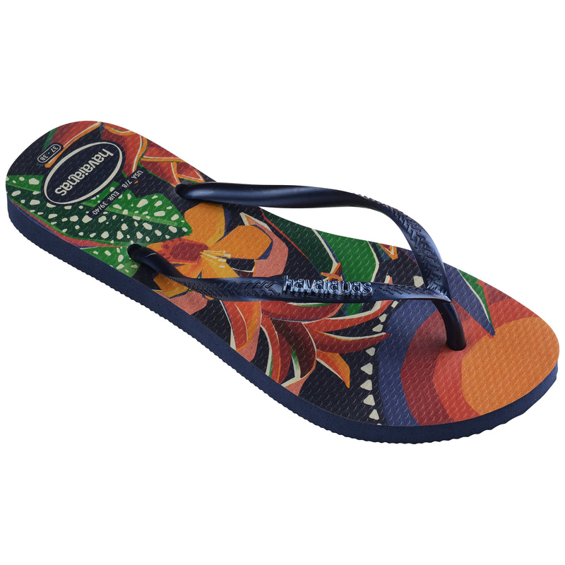 Havaianas Slim Tropical Flip Flops-Navy Blue/Navy Blue