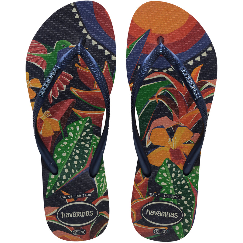 Havaianas Slim Tropical Flip Flops-Navy Blue/Navy Blue