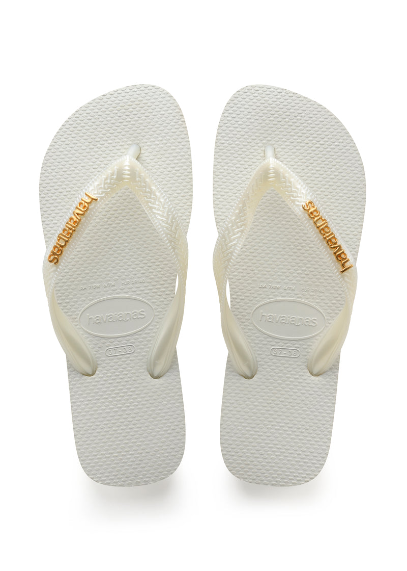 Havaianas Women's Logo Metallic Flip Flops-White