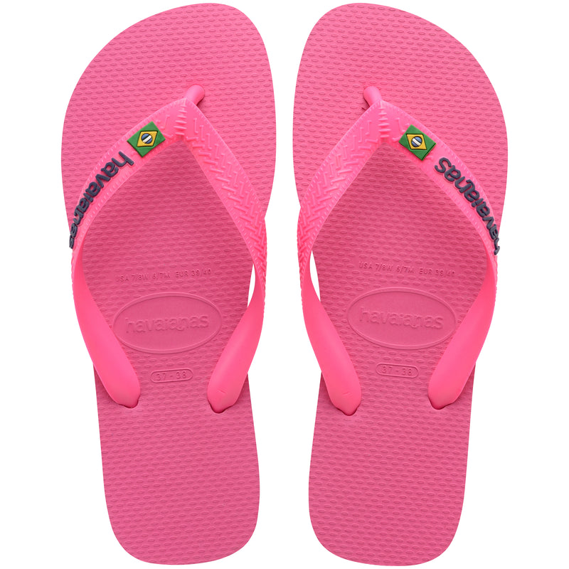 Havaianas Brasil Logo Flip Flops-Neon Pink Flux/Pink Flux