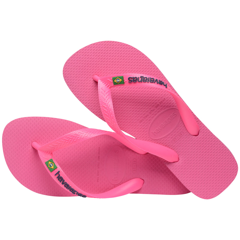 Havaianas Brasil Logo Flip Flops-Neon Pink Flux/Pink Flux