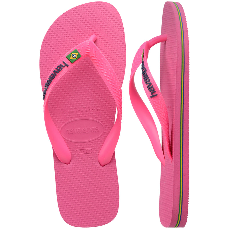 Havaianas Brasil Logo Flip Flops-Neon Pink Flux/Pink Flux