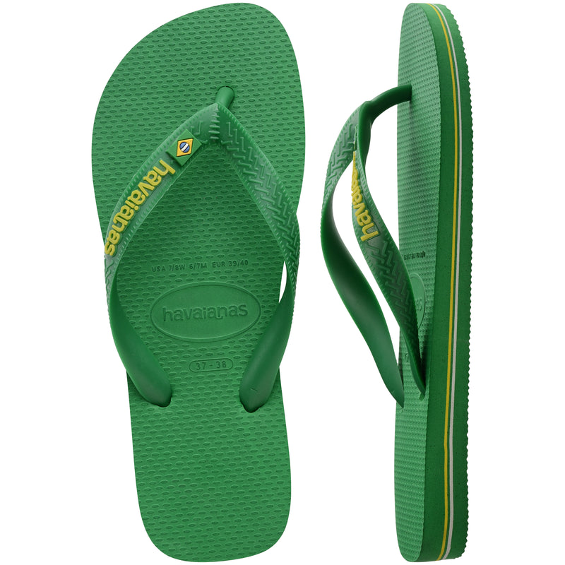 Havaianas Brasil Logo Neon Flip Flops-Patria Green/Yellow Citrico