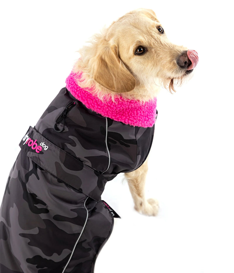 Dryrobe Dog Waterproof Coat-Black Camo/Pink