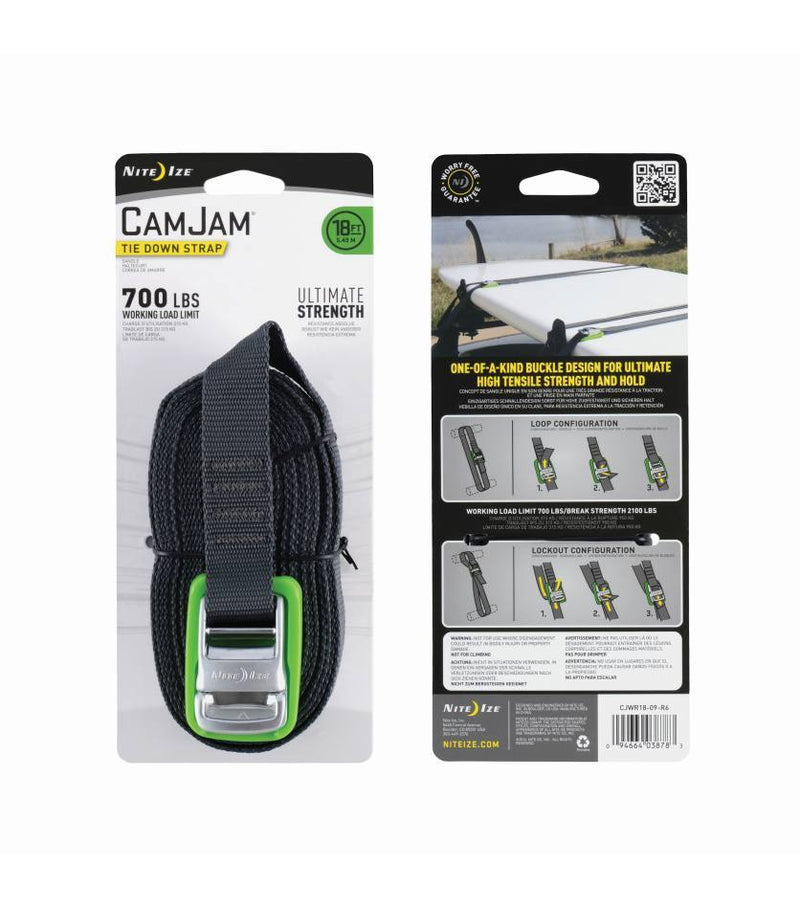 NiteIze CamJam Tie Down Strap 18 ft-Green/Black