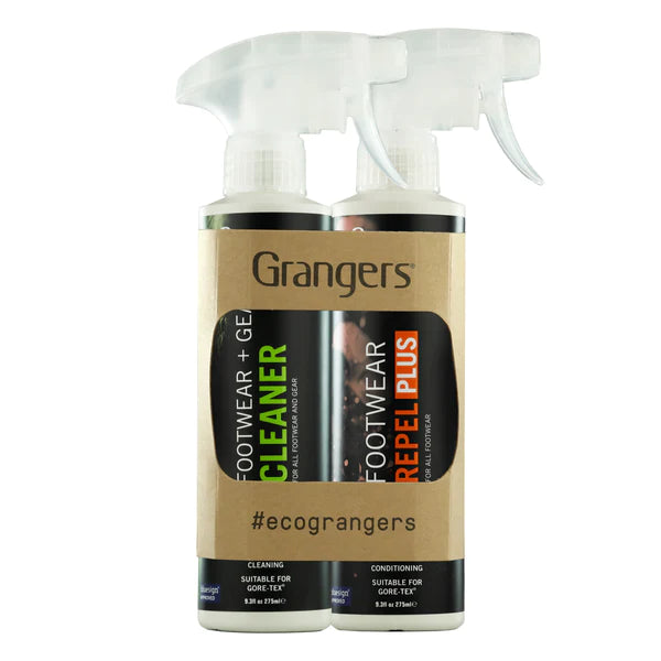 Grangers Eco Twin Pack Footwear + Gear Cleaner/Footwear Repel Plus 275ml/275ml