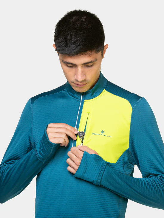Ronhill Men's Tech Winter 1/2 Zip-Deep Teal/Acid