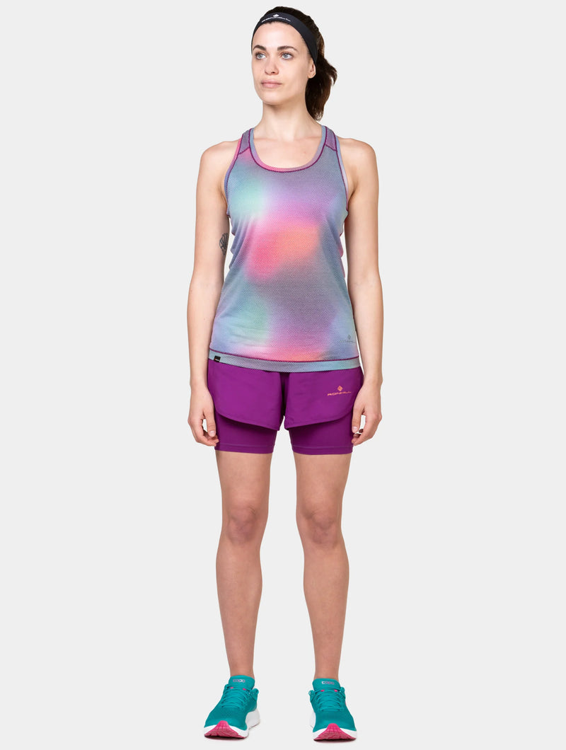 Ronhill Women's Tech 4.5" Twin Shorts-Grape Juice/Saffron