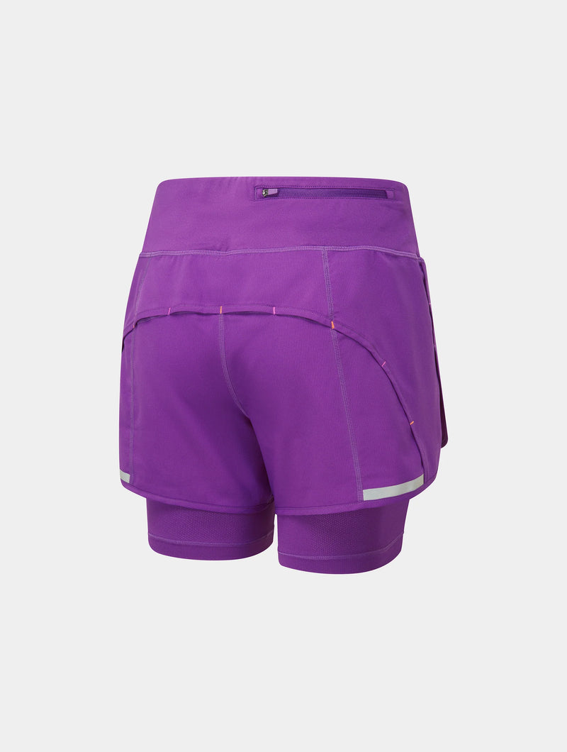 Ronhill Women's Tech 4.5" Twin Shorts-Grape Juice/Saffron