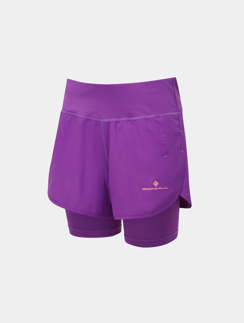 Ronhill Women's Tech 4.5" Twin Shorts-Grape Juice/Saffron