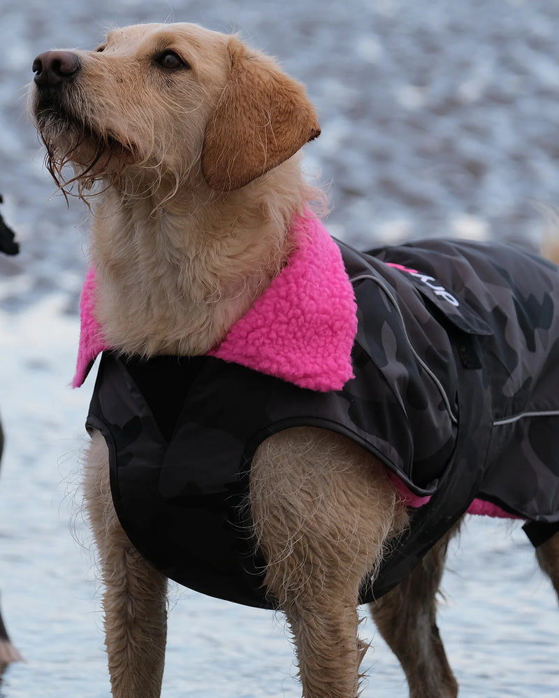 Dryrobe Dog Waterproof Coat-Black Camo/Pink