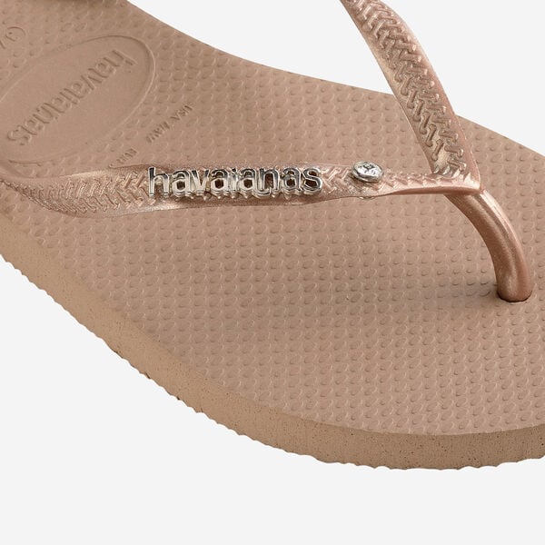 Havaianas Slim Metal Logo And Crystal Flip Flops-Rose Gold