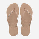 Havaianas Slim Metal Logo And Crystal Flip Flops-Rose Gold