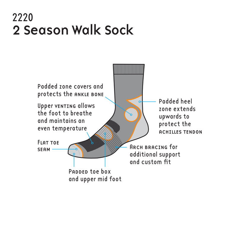 1000 Mile 2 Season Single Layer Women's Walk Sock-Grey/Cobalt