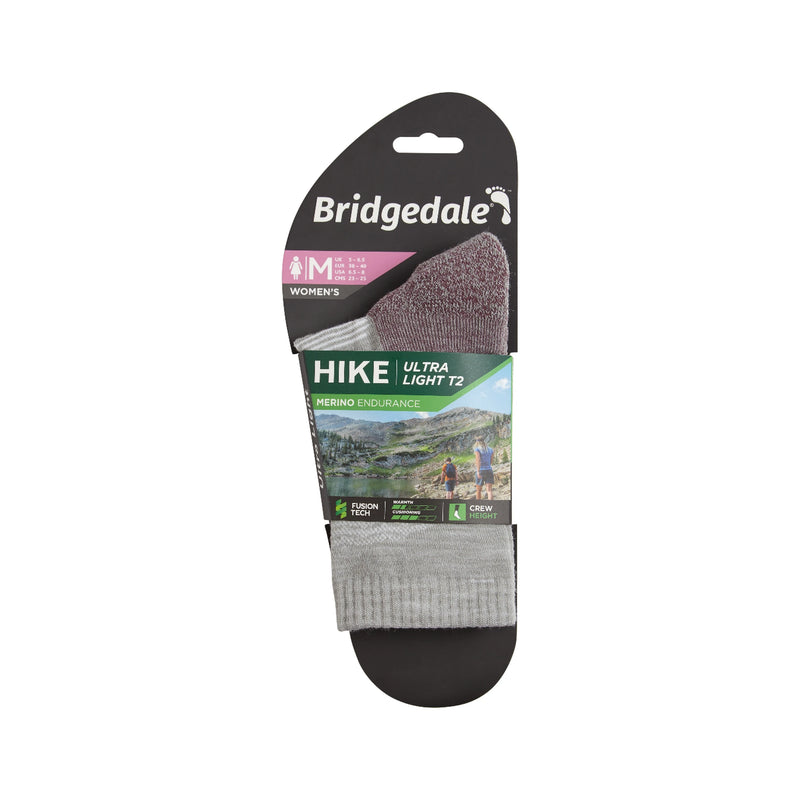 Bridgedale Women's Ultra Light Merino Performance 3/4 Crew Sock-Aubergine