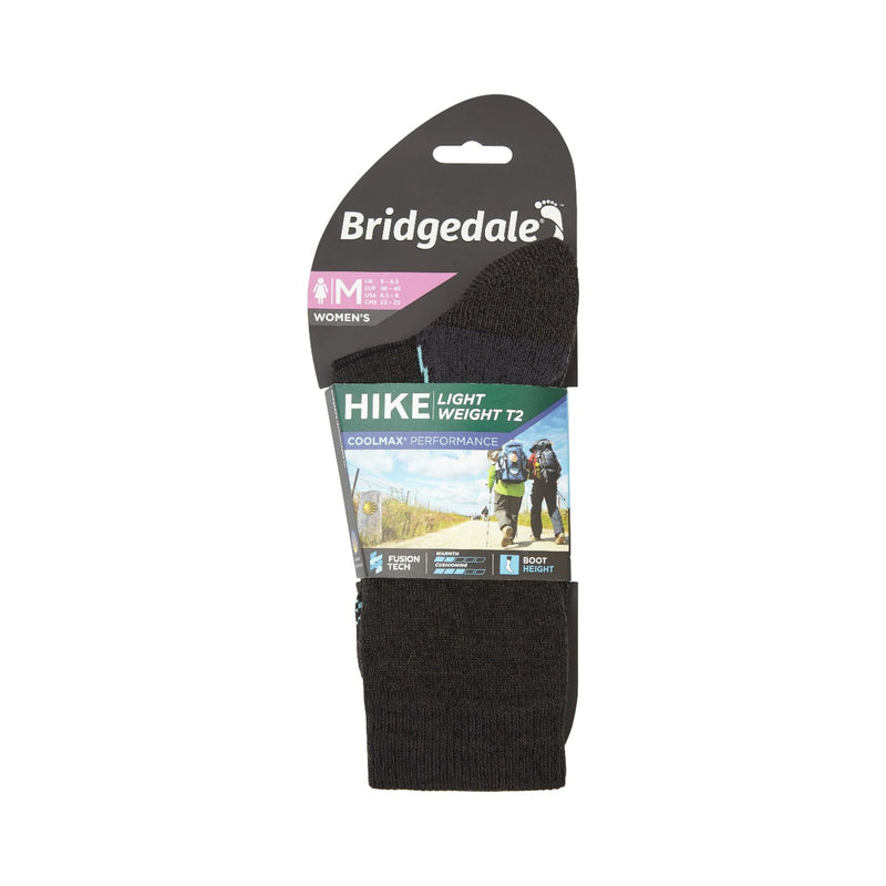 Bridgedale Women's Lightweight T2 Coolmax Performance Boot Sock-Graphite/Mint