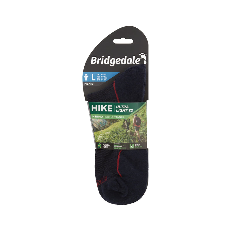 Bridgedale Men's Ultra Light T2 Merino Performance Low-Navy/Red