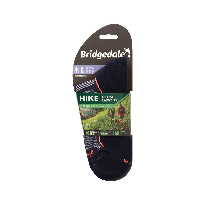 Bridgedale Women's Ultra Light T2 Merino Performance Low Sock-Navy/Candy