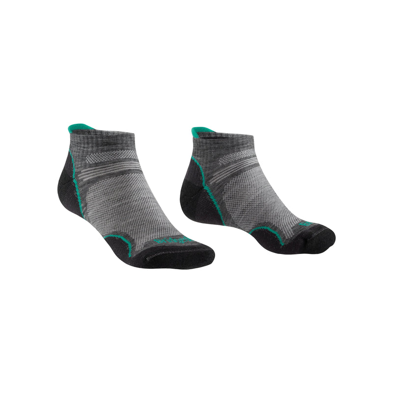 Bridgedale Women's Ultra Light T2 Merino Performance Low Sock-Mid Grey/Surf