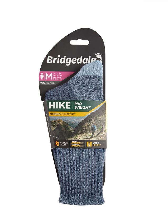 Bridgedale Women's Midweight Merino Comfort Boot Socks-Blue