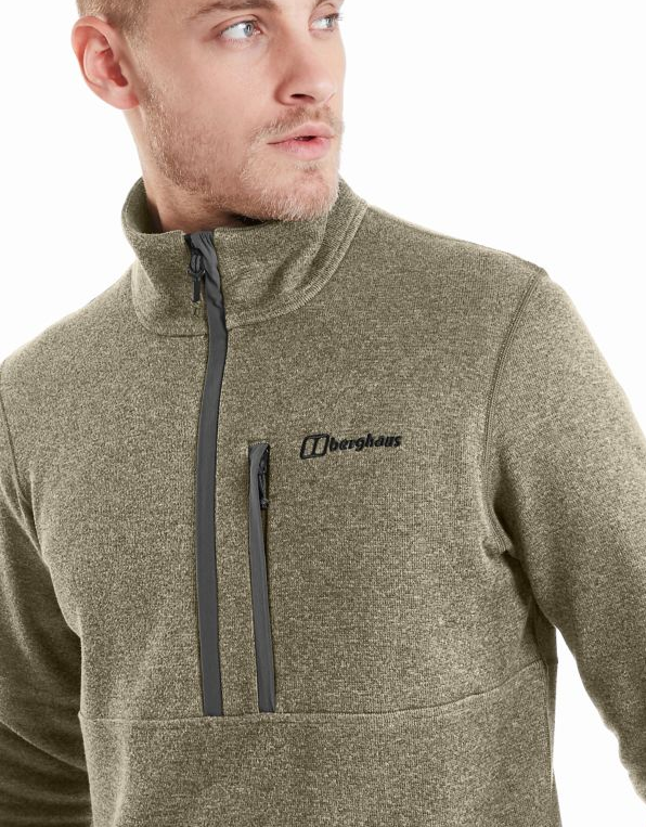 Berghaus Men's Carnell Half Zip Fleece-Aloe/Grey Pinstripe