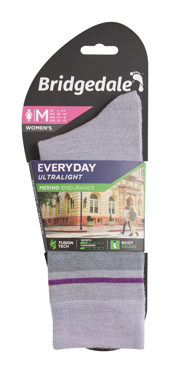 Bridgedale Everyday Liner Women's Boot Sock-LT Grey/Purple