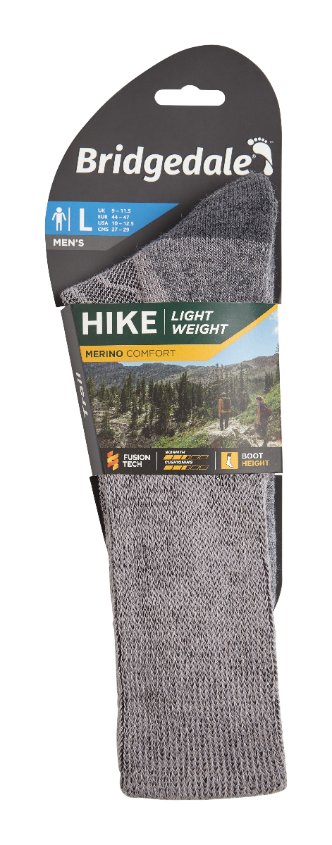 Bridgedale Men's Lightweight Merino Comfort Boot Socks-Grey