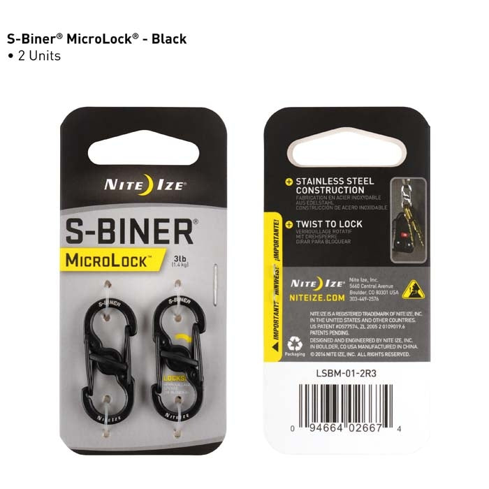 NiteIze S-Biner MicroLock Stainless Steel 2 Pack-Black