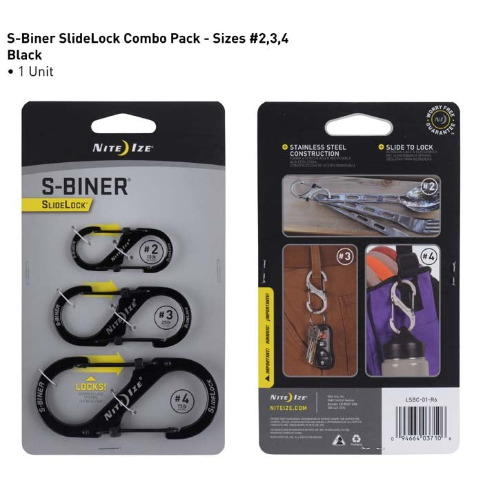 NiteIze S-Biner SlideLock Stainless Steel 3 Pack-Black
